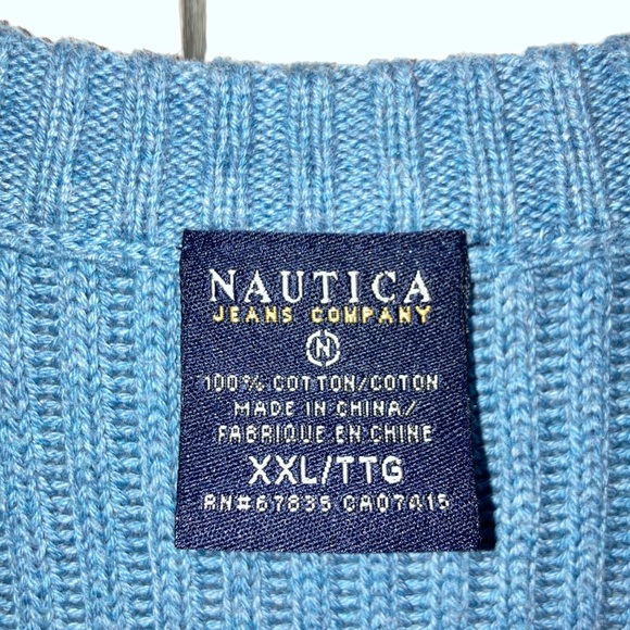 Nautica blue & white ribbed knit crew neck sweater Size XXL - Picture 3 of 5